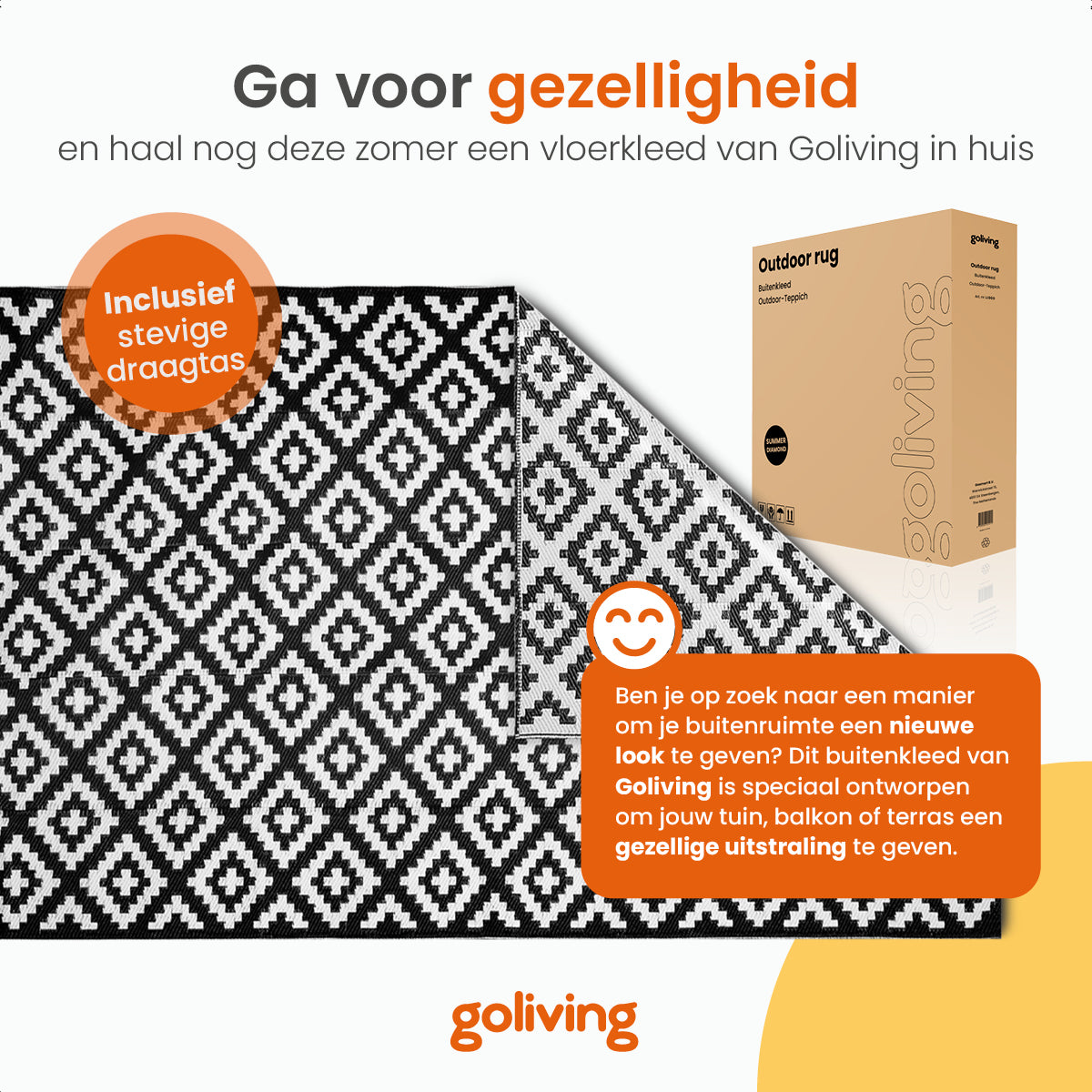 Goliving Buitenkleed Summer Diamond - 183x290CM - Zwart/Wit