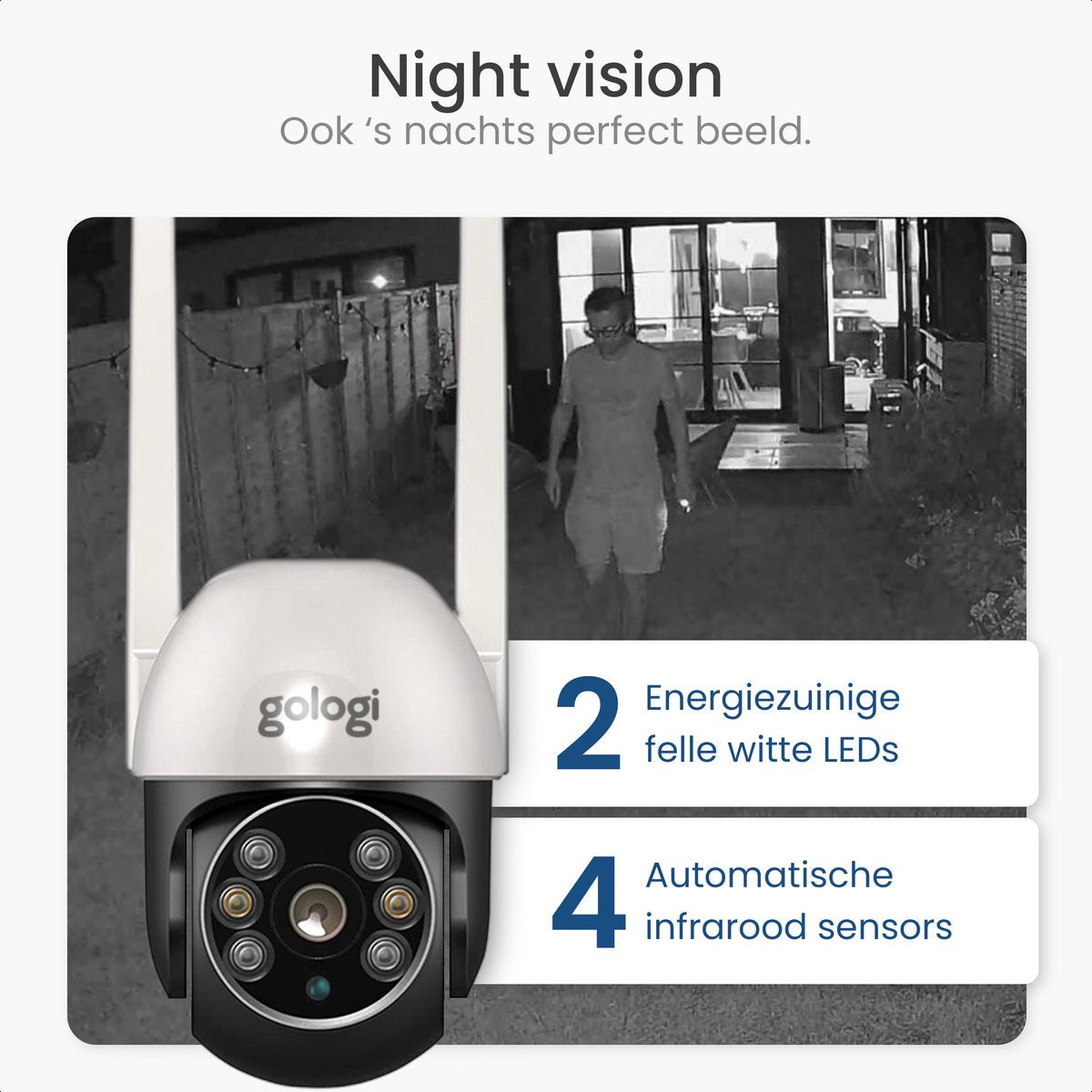 Gologi outdoor camera - Buiten camera met nachtzicht - Beveiligingscamera - IP camera -  Security camera - 4x Digitale zoom - 3MP - Met wifi en app