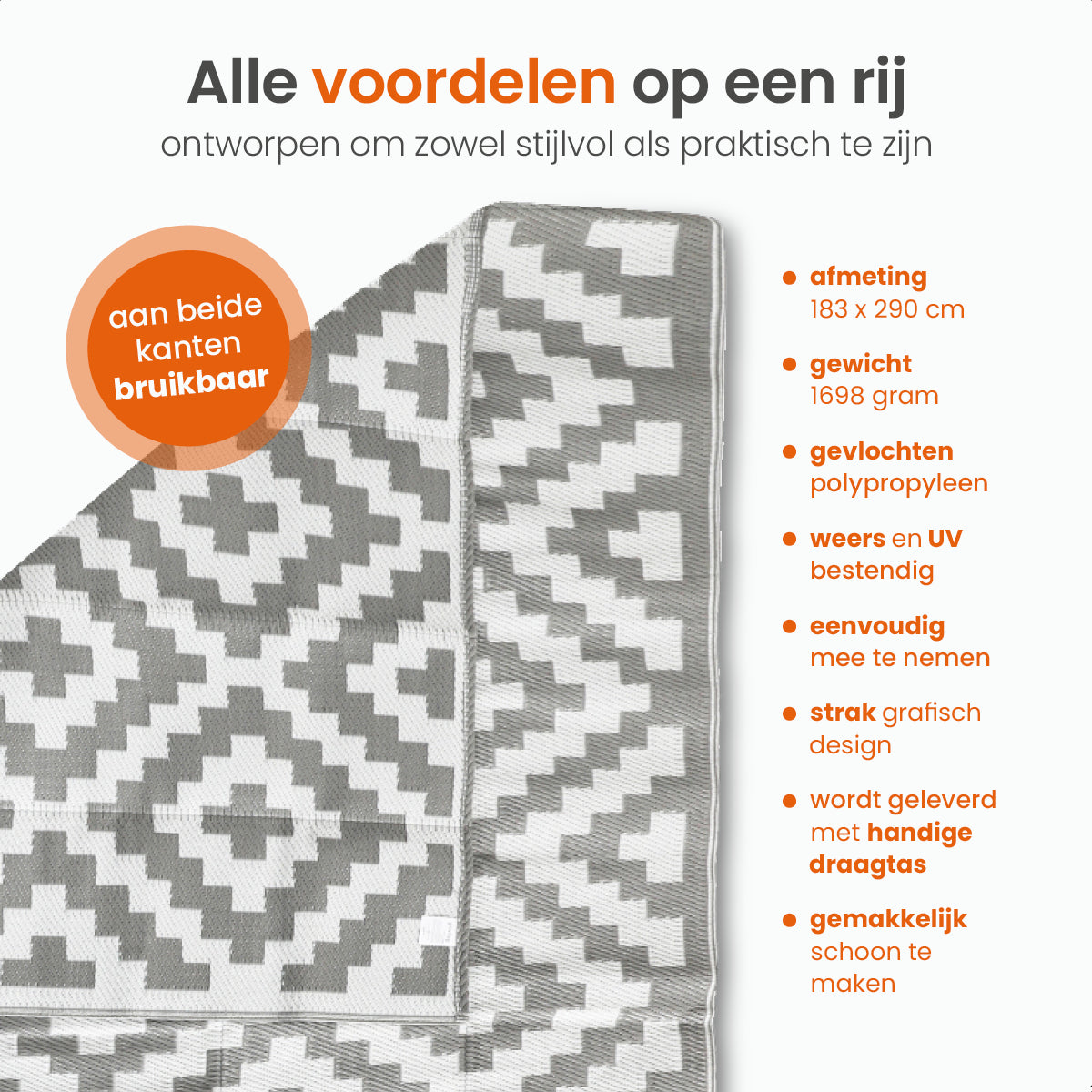 Goliving Buitenkleed Summer Diamond - 183x290CM - Grijs/Wit