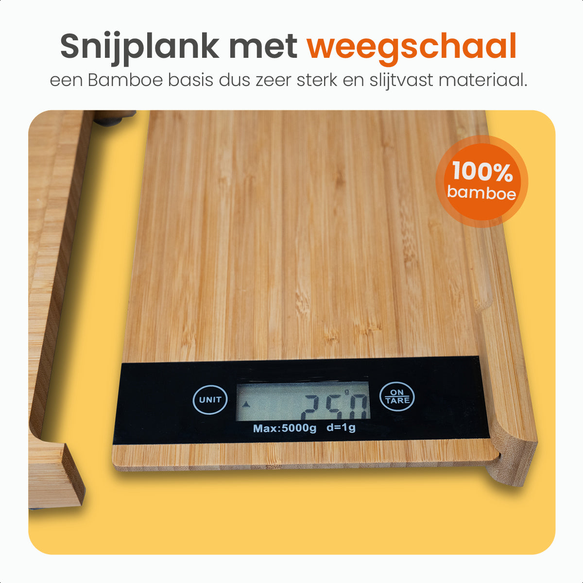 Goliving Houten Snijplank - Met Digitale Keukenweegschaal tot 5 kg - 40 x 25 cm - Uitschuifbaar tot 56 cm - Bamboe