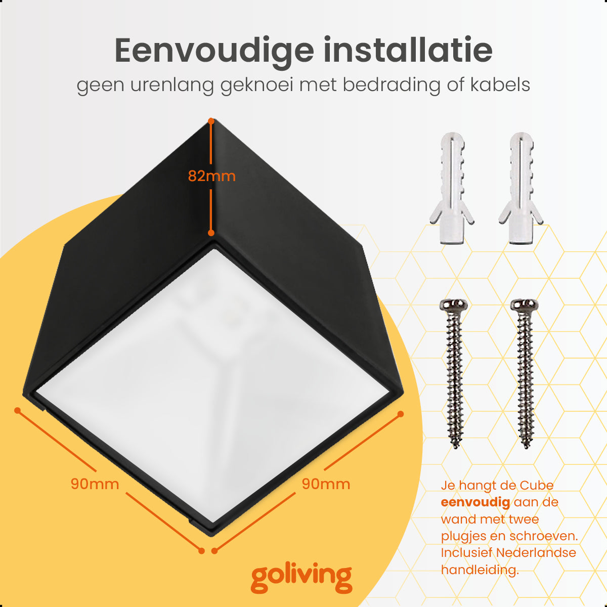 Goliving Solar Kubus Wandlamp Buiten - Solar Tuinverlichting - Zonne Energie Buitenverlichting - Buitenlamp - Zwart