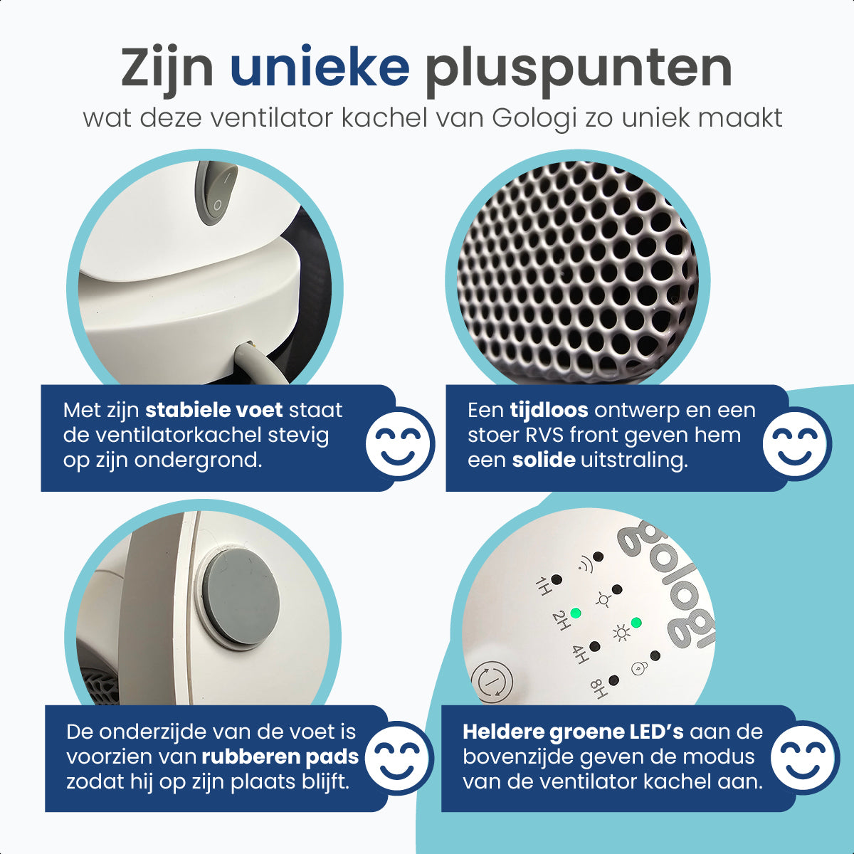 Gologi Ventilatorkachel met Thermostaat - Kachel Elektrisch - Verwarming - Heater - Met app en Touch Bediening - 1500W