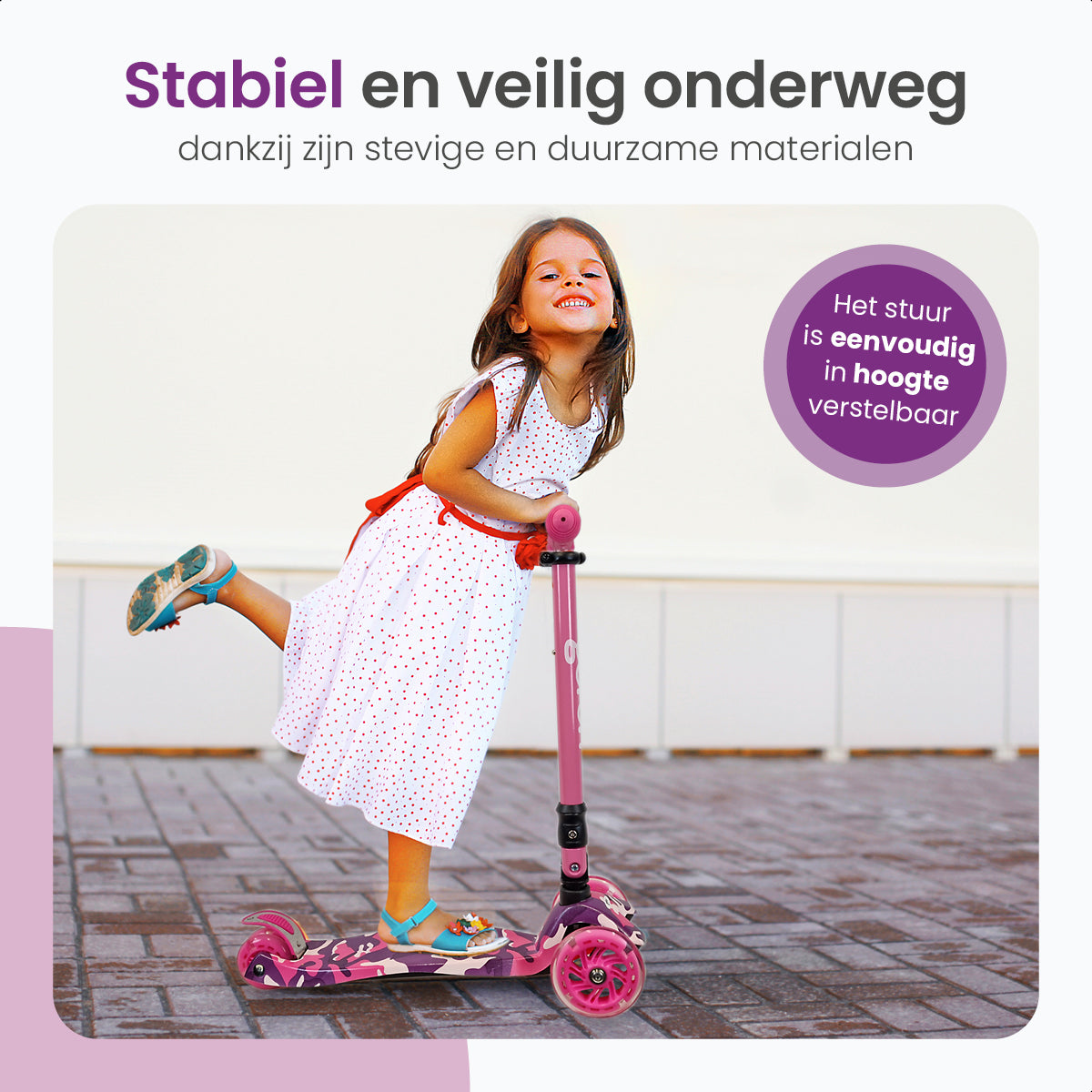 Gofun Kinderstep - Lichtgevende Wielen - Opvouwbaar - Step 3-8 jaar - Verstelbaar Stuur - Antislip - 85 x 58 x 23 cm - Roze