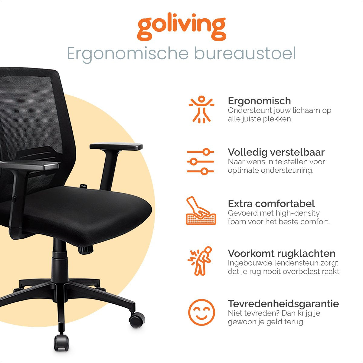 Goliving Ergonomisch Bureaustoel - Zwart