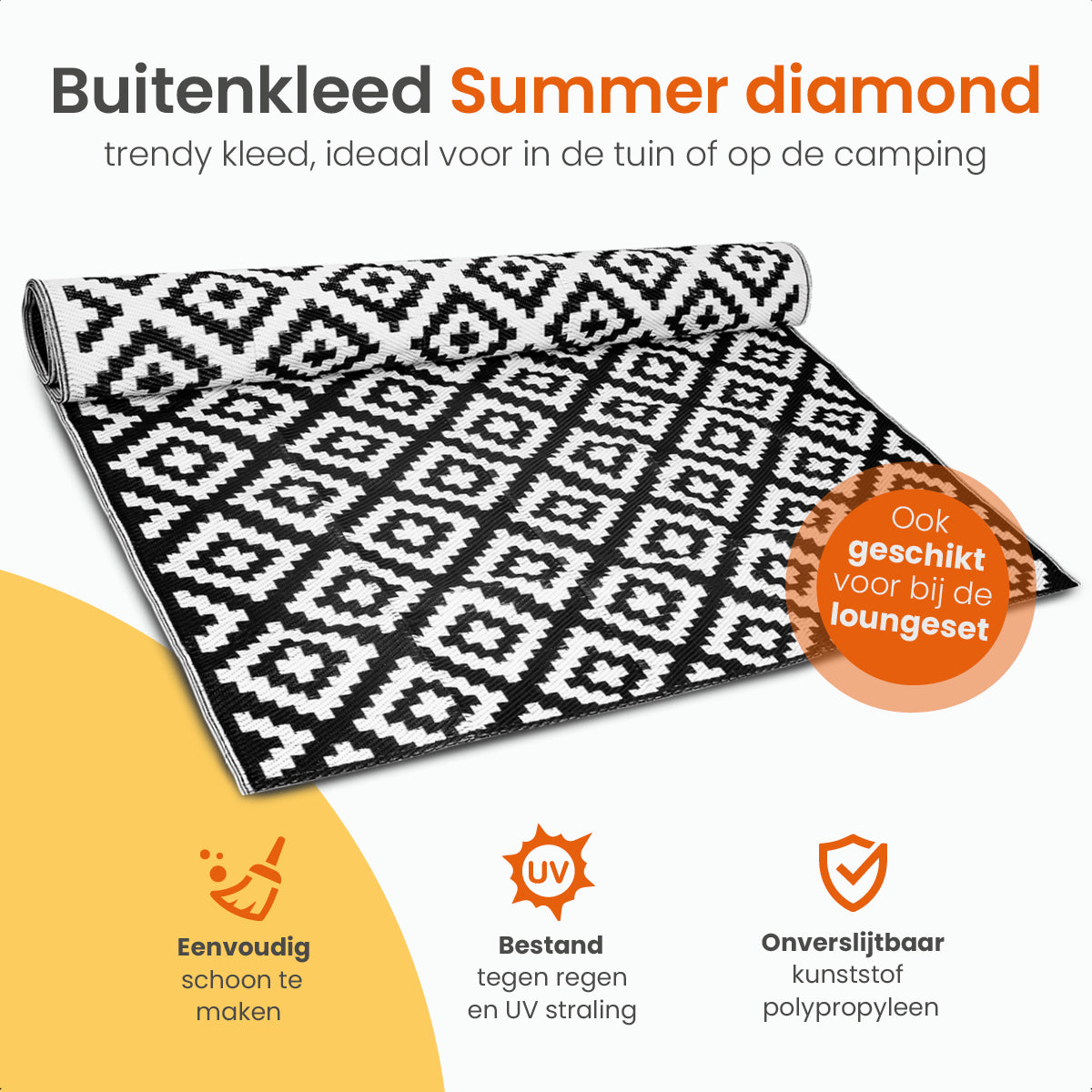 Goliving Buitenkleed Summer Diamond - 183x290CM - Zwart/Wit