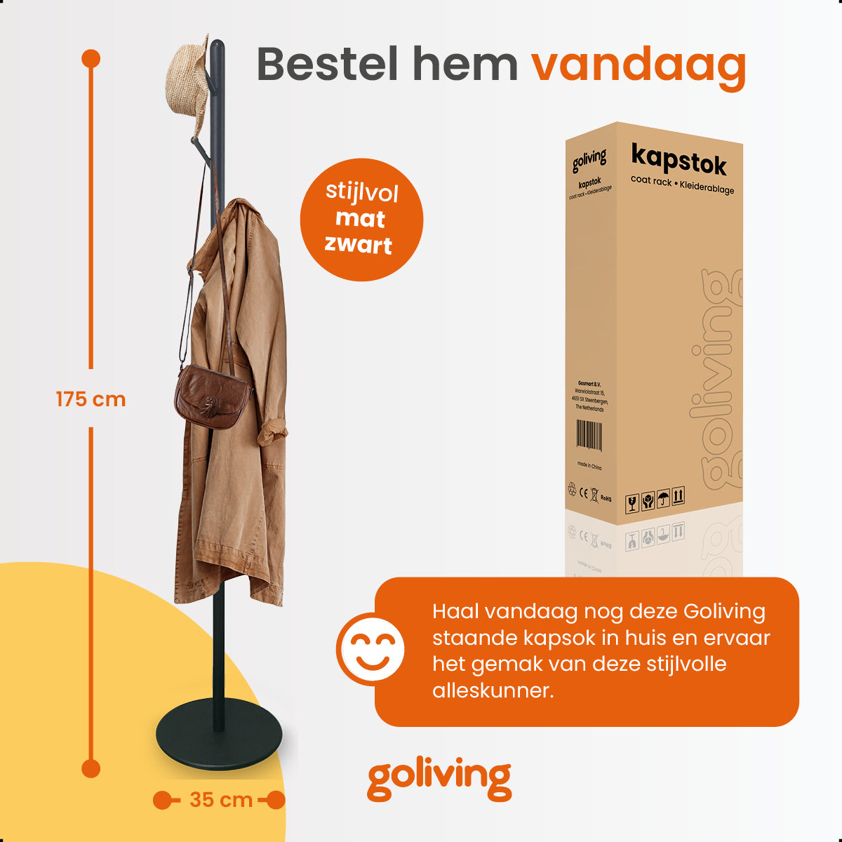Goliving Kapstok Staand - 8 Haken - 175cm