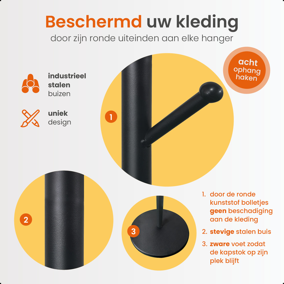 Goliving Kapstok Staand - 8 Haken - 175cm