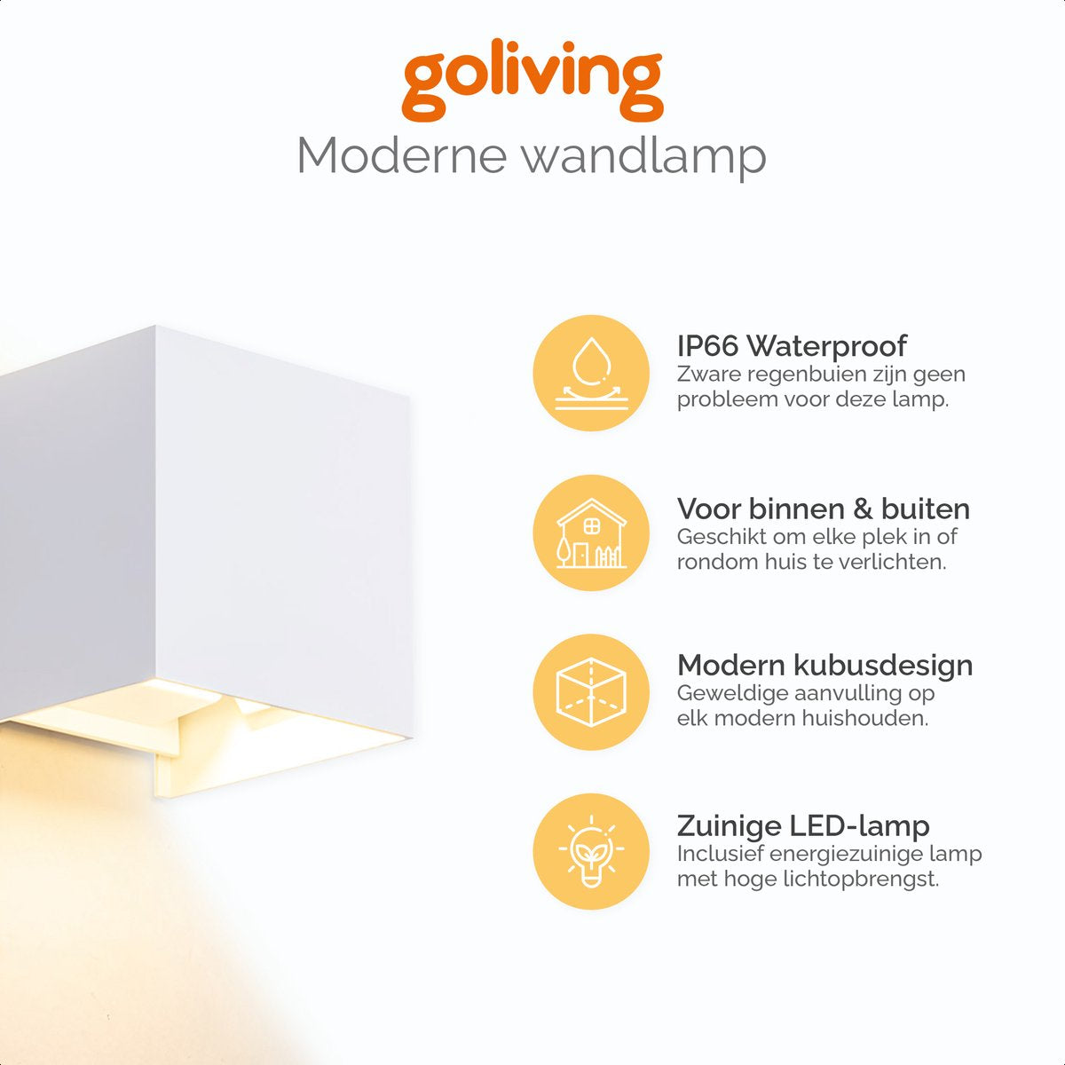 Goliving lamp – Wandlamp wit binnen en buiten – Kubuslamp industrieel  – Waterdichte LED-verlichting  - Energiezuinig en roestvrij