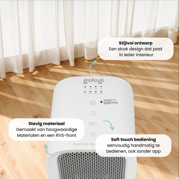Gologi Ventilatorkachel met Thermostaat - Kachel Elektrisch - Verwarming - Heater - Met app en Touch Bediening - 1500W