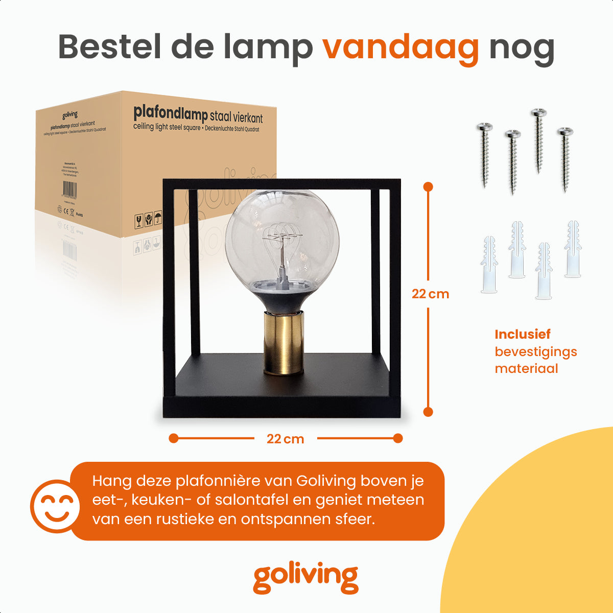 Goliving Plafondlamp Industrieel - E27 - Zwart en Goud