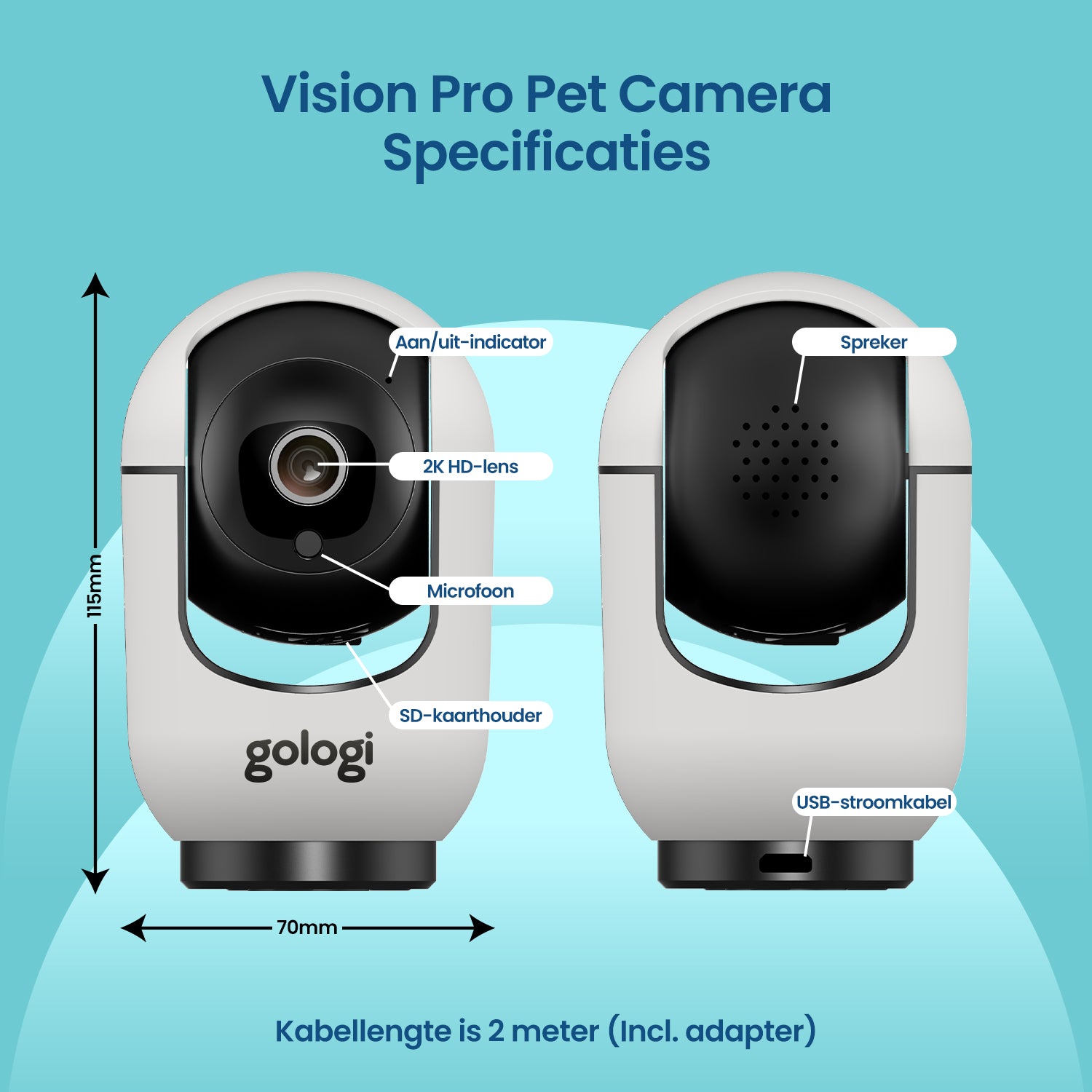 Gologi Huisdiercamera met App en wifi - Wit