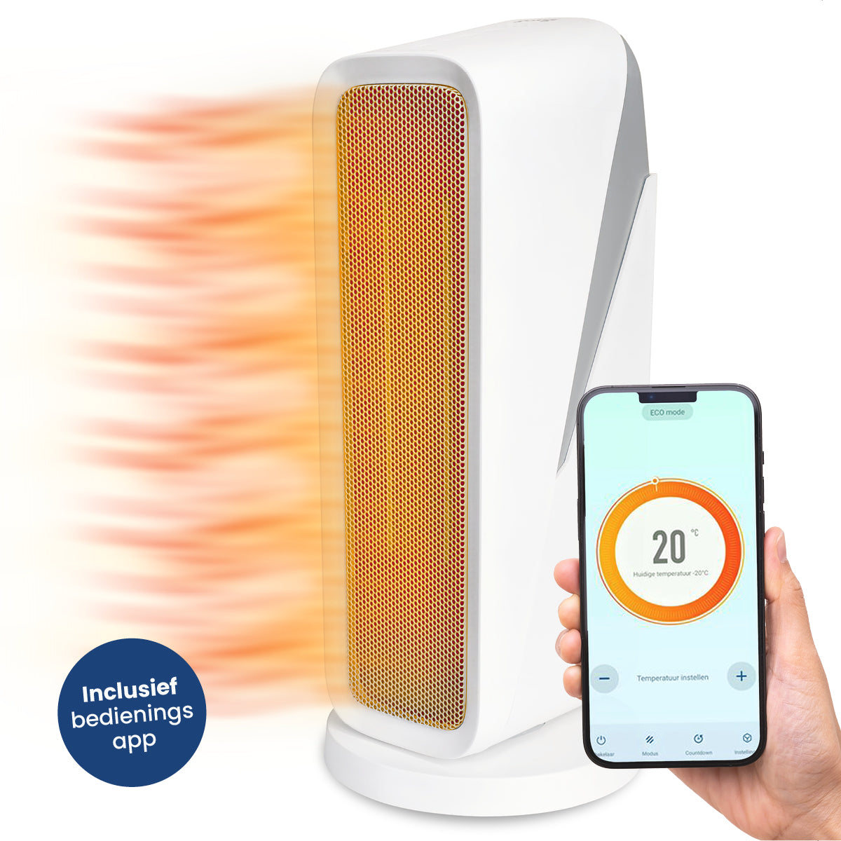 Gologi Ventilatorkachel met Thermostaat - Kachel Elektrisch - Verwarming - Heater - Met app en Touch Bediening - 1500W
