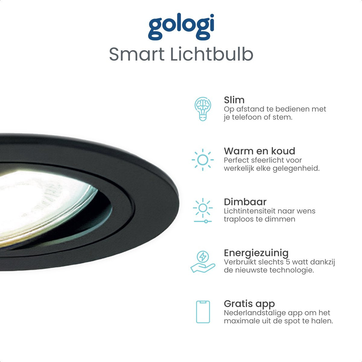Gologi Slimme Inbouwspots -  Smart LED Downlight Dimbaar - Kantelbaar - Warm Wit Licht - Gu10 LED Lamp -  Zwart