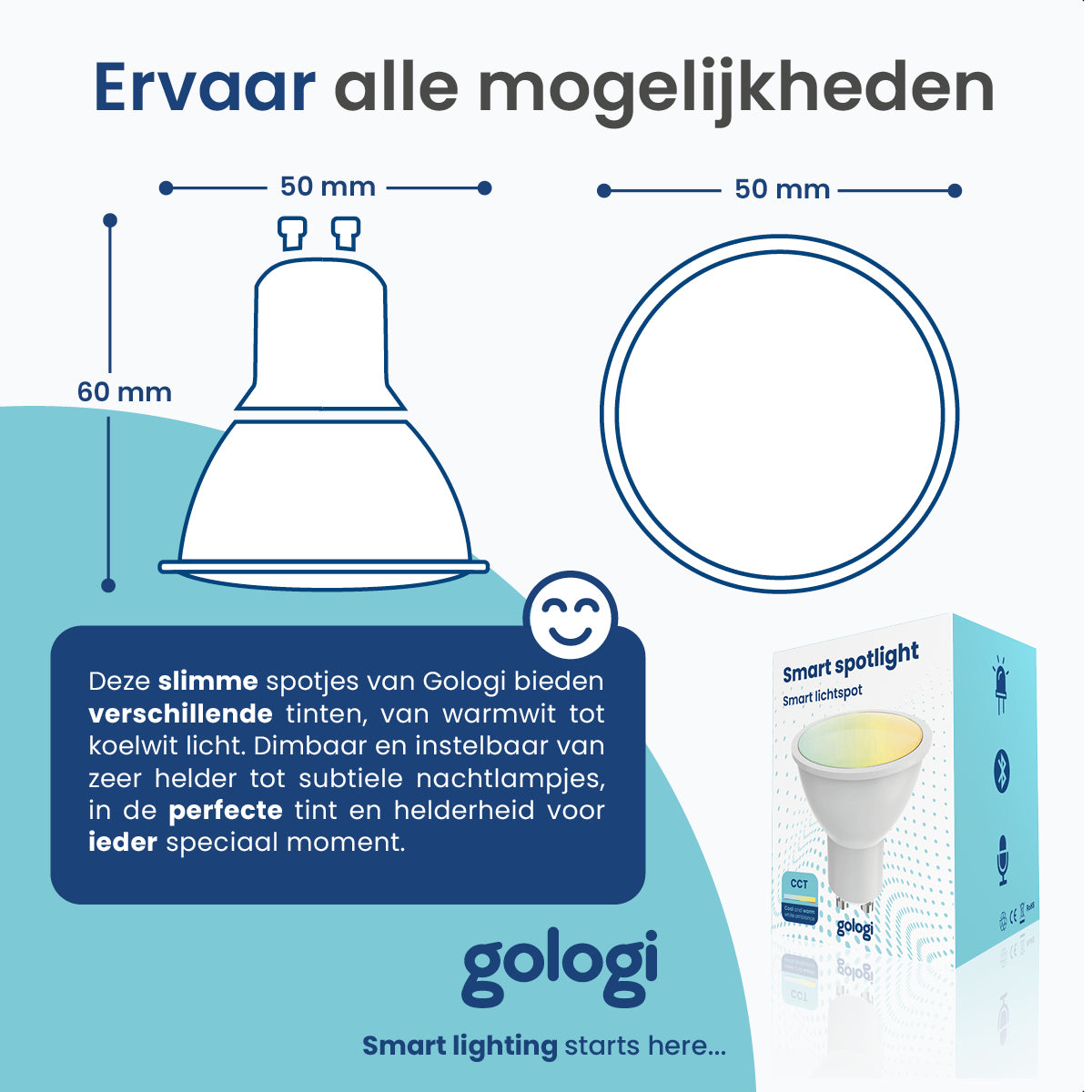 Gologi Slimme Spot - Smart Lamp - LED - Ledlamp - Warm Wit Licht - Smart GU10 - CCT - 700 Lumen - 5 kWh - 4 Stuks