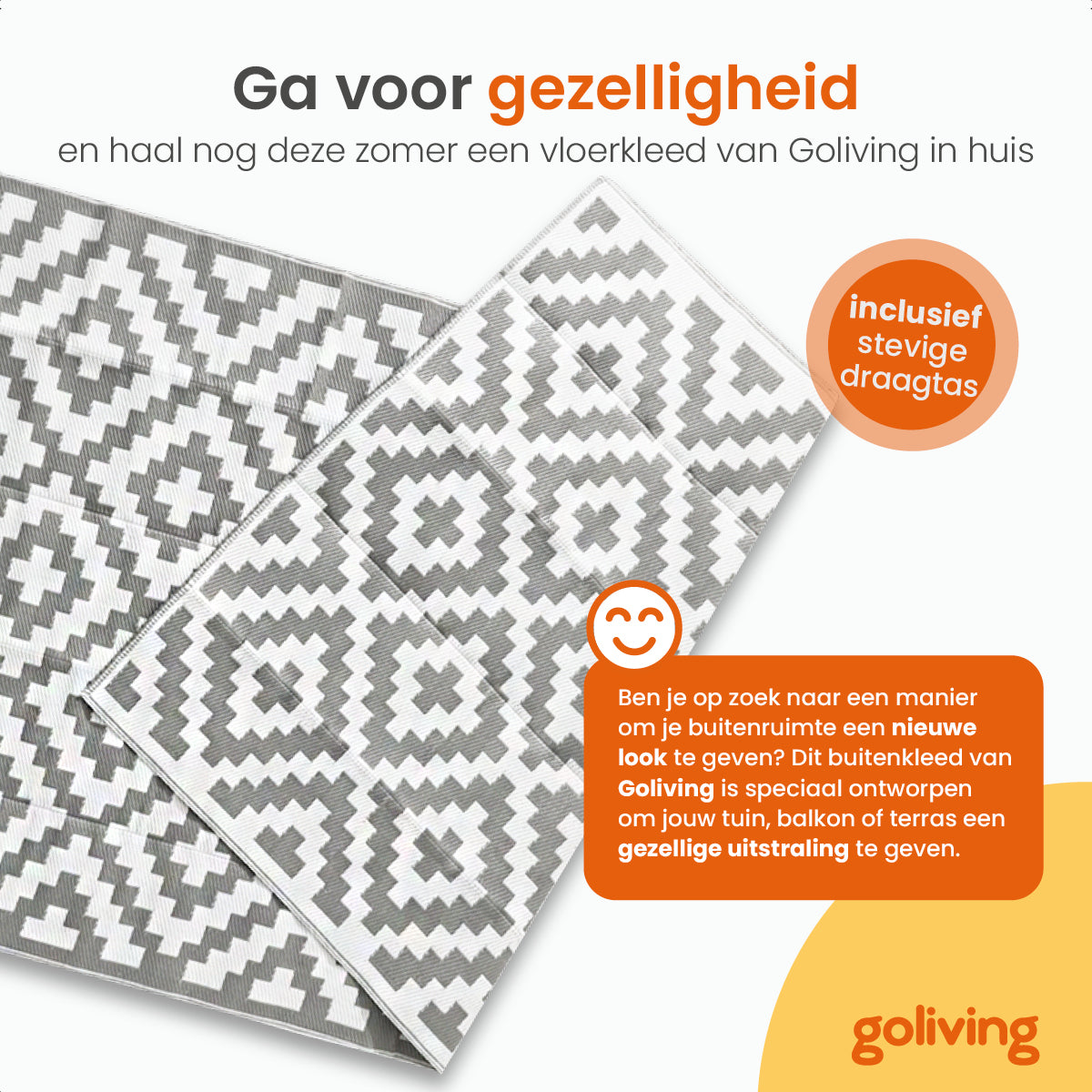 Goliving Buitenkleed Summer Diamond - 183x290CM - Grijs/Wit