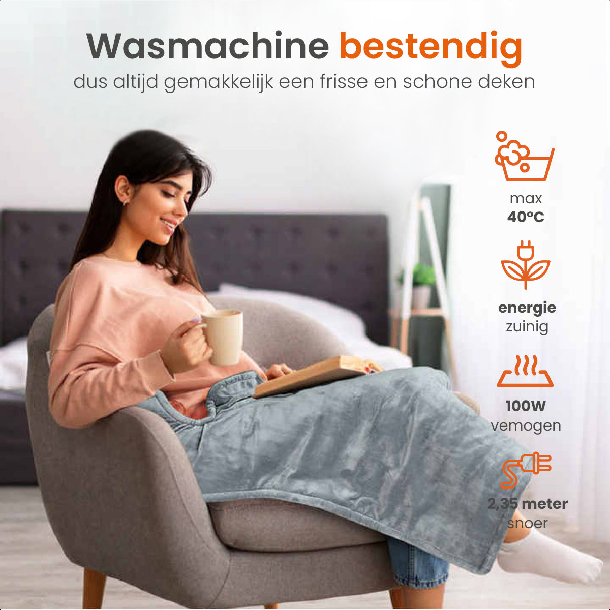 Goliving Elektrische Deken Voor Rug en Nek - 100 Watt - 60 x 90 cm - Grijs