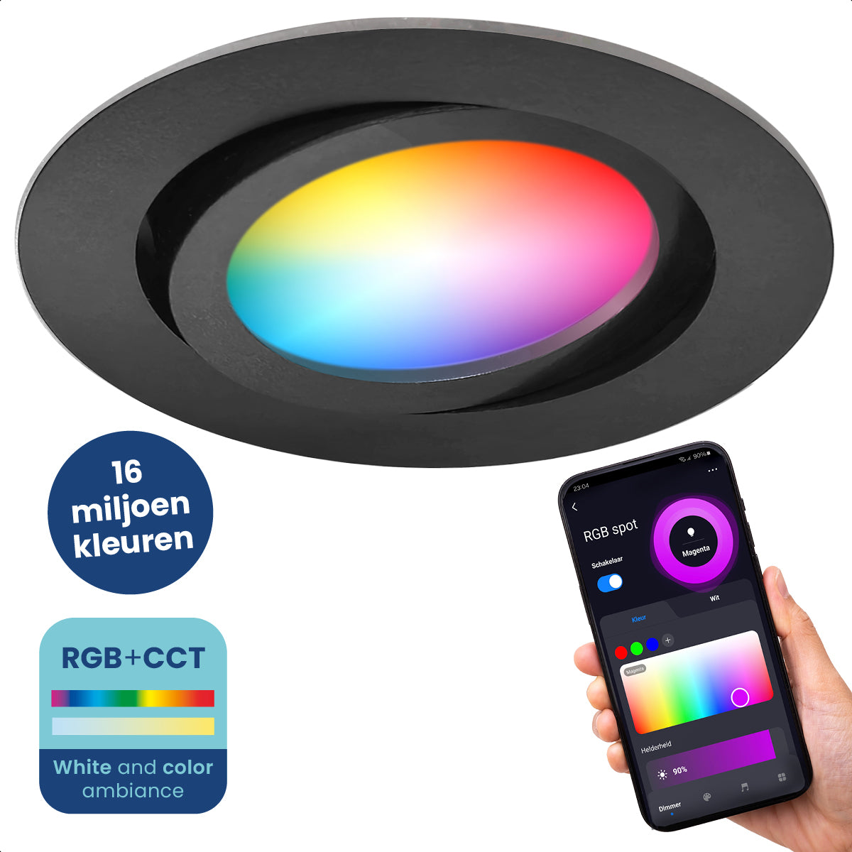 Gologi Slimme Inbouwspot - Gu10 RGB+CCT LED Lamp - Zwart
