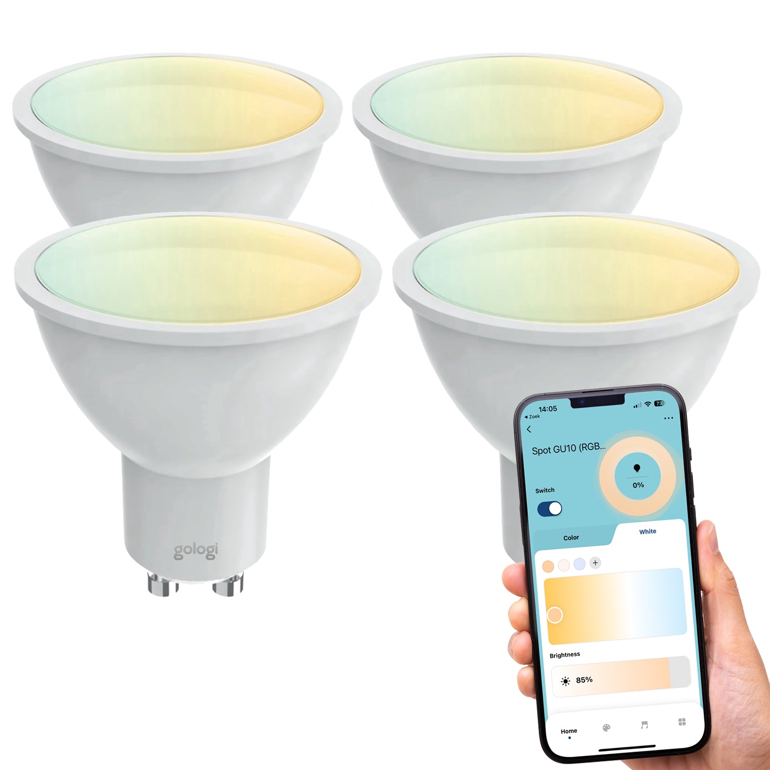 Gologi Slimme Spot - Smart Lamp - LED - Ledlamp - Warm Wit Licht - Smart GU10 - CCT - 700 Lumen - 5 kWh - 4 Stuks