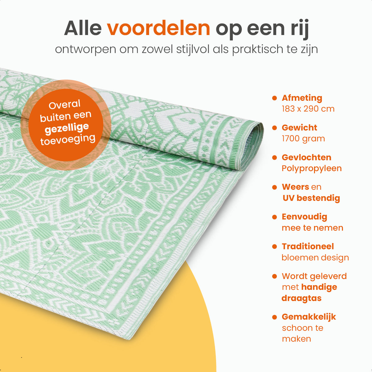 Goliving Buitenkleed Summer Flora - 183x290CM - Groen/Wit