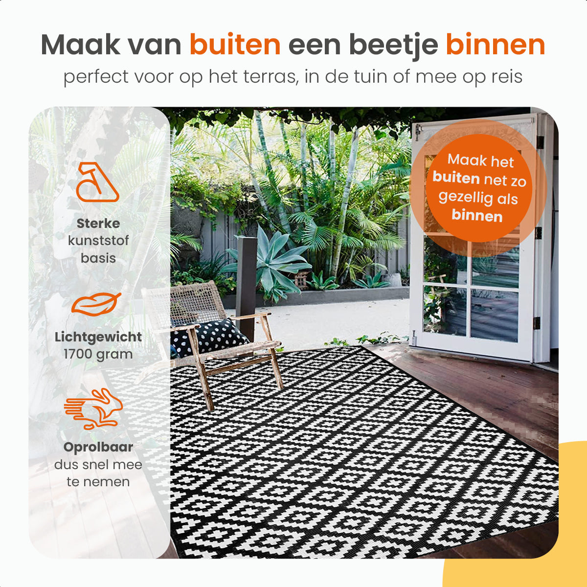 Goliving Buitenkleed Summer Diamond - 183x290CM - Zwart/Wit