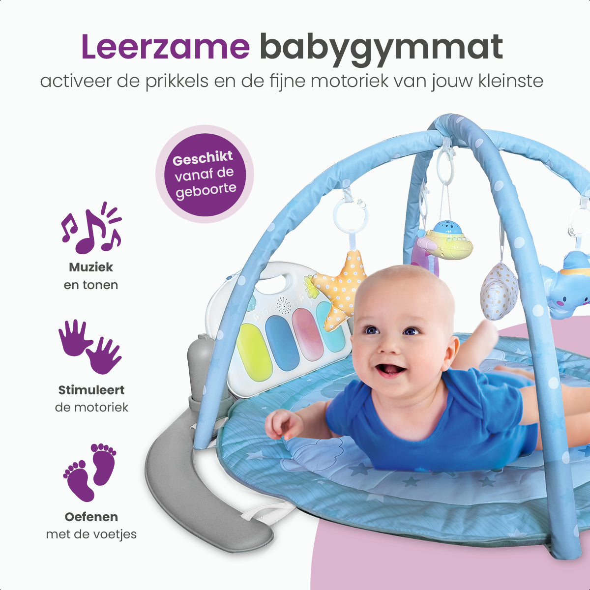 Gofun Babygym - Speelmat voor Baby's - Muzikaal Speelkleed - Kraamcadeau - Activiteitenkleed - Babyspeelgoed - Interactief - Leerzaam - 105 x 52 cm - Blauw