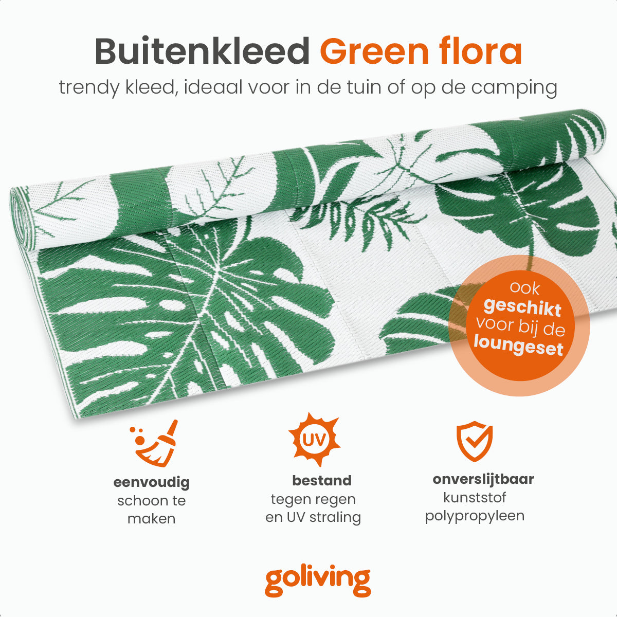 Goliving Buitenkleed Green Flora - 183x290CM - Tuintapijt - Buitentapijt - Vloerkleed - Tuinkleed - Omkeerbaar - Incl. Draagtas - Groen/Wit