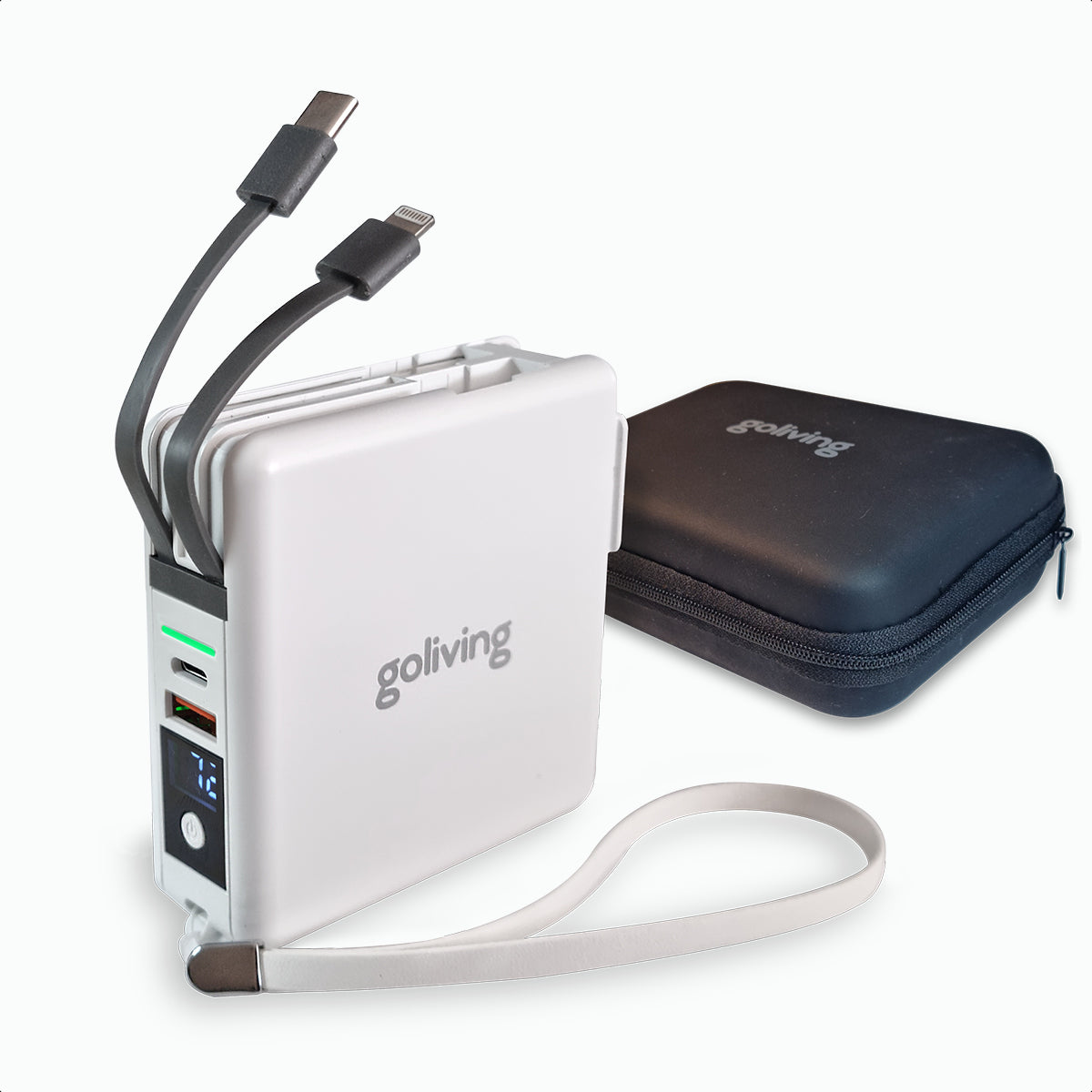 Goliving 5 in 1 Powerbank Stekker – 10.000 mAh – Snellader –  Reisstekker – Wereldstekker -  Draadloze oplader – USB C & USB A – Geschikt voor iPhone & Samsung – Wit