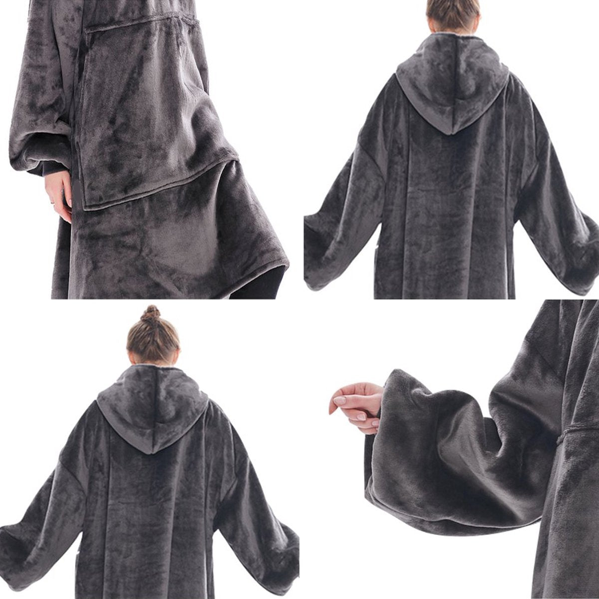 Goliving fleece deken met mouwen - Hoodie deken - Plaid hoodie - Voor volwassenen - Fleece cape - Groot - 1000G - Donker grijs