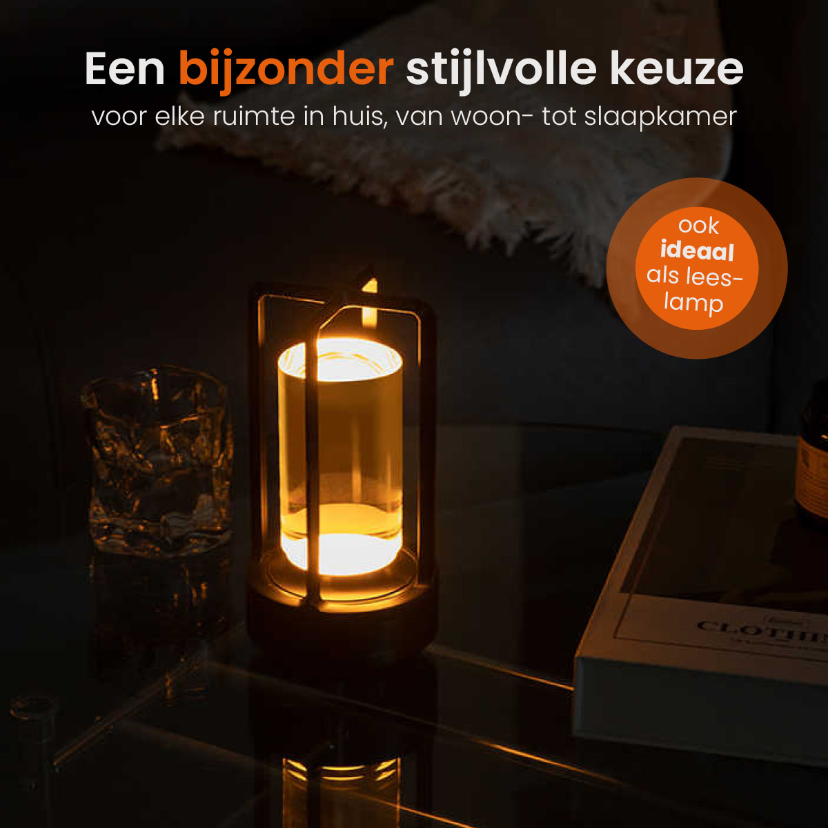 Goliving Lumina Tafellamp Oplaadbaar – Lantaarn – Draadloos en dimbaar – Moderne touch lamp – Nachtlamp Slaapkamer – 17.5 cm – Goud