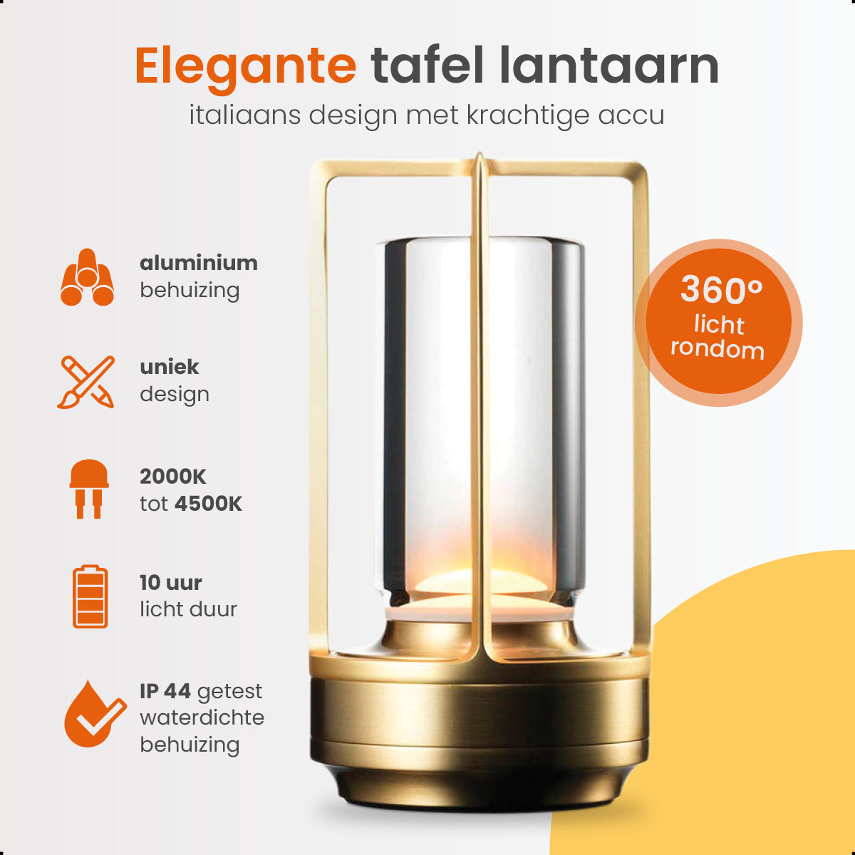 Goliving Lumina Tafellamp Oplaadbaar – Lantaarn – Draadloos en dimbaar – Moderne touch lamp – Nachtlamp Slaapkamer – 17.5 cm – Goud
