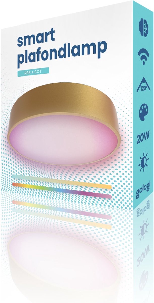 Gologi Slimme Plafondlamp Goud - Plafondlampen - LED RGB - Plafonniere - Industrieel - Plafondlamp goud - Slaapkamer & Woonkamer - 30cm