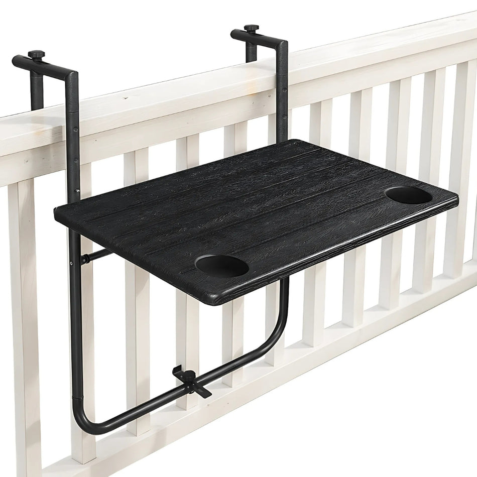 Gosmart Balkontafel - Inklapbaar - Hangend - 60 x 60 cm - Verstelbaar in 3 hoogtes - Weerbestendig - 2 bekerhouders – Zwart
