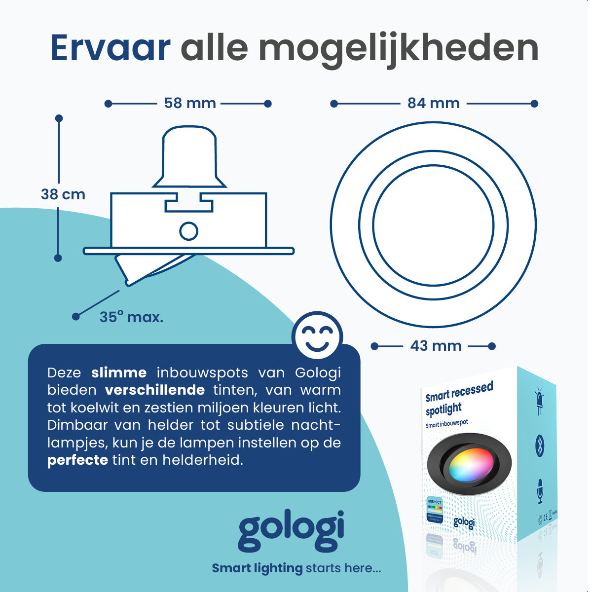 Gologi Slimme Inbouwspot - Gu10 RGB+CCT LED Lamp - Zwart