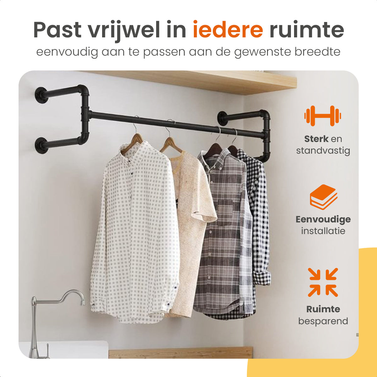 Kledingstang Kast, Uittrekbare Kledingstang 43–211 CM, Kledingstangen voor Kledingkasten, Wasruimtes en Campers, Goud Kledingstang Kast, Uittrekbare Kledingstang 43–211 CM, Kledingstangen voor Kledingkasten, Wasruimtes en Campers, Goud