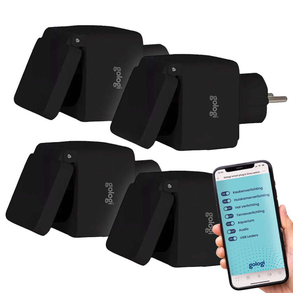 Gologi Slimme stekker buiten 4 stuks - Zwart