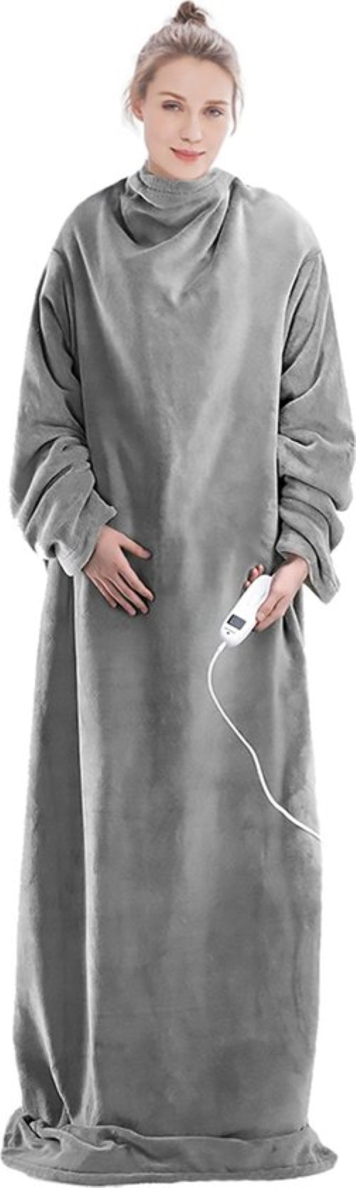 Elektrische deken met mouwen - Fleece plaid - Knuffeldeken groot - Wasbare elektrische deken met 9 standen en timer - 195x125cm - Grijs