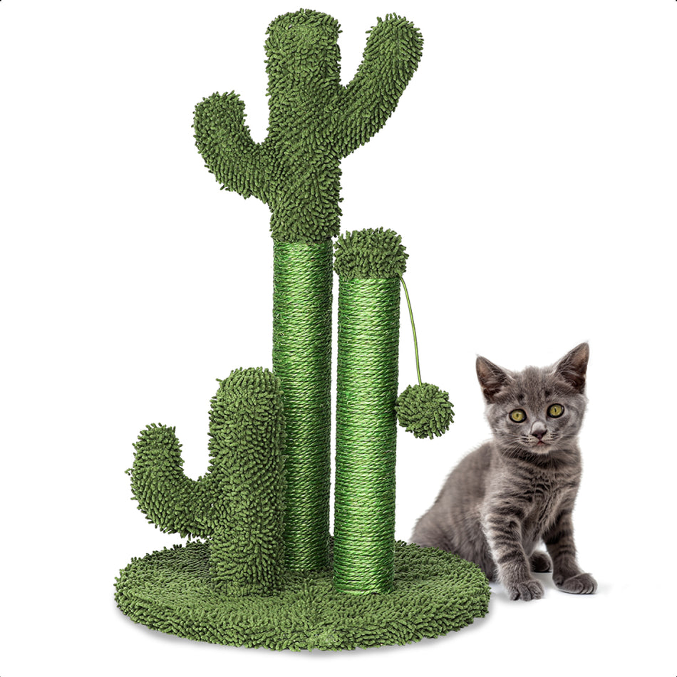 Gopets Krabpaal Cactus - Cactus Krabpaal met Touw - Krabplank modern design - Krabmeubel met Speeltje - 33 x 52 cm