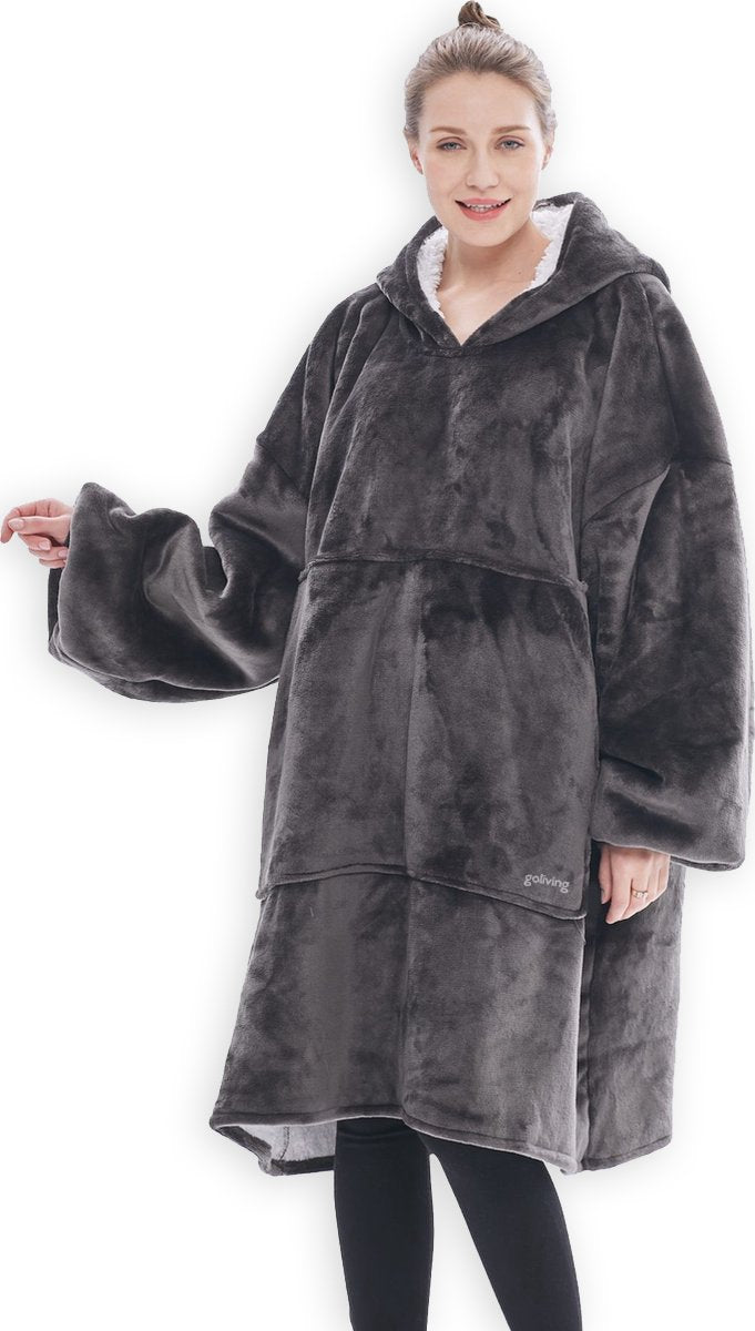 Goliving fleece deken met mouwen - Donker grijs