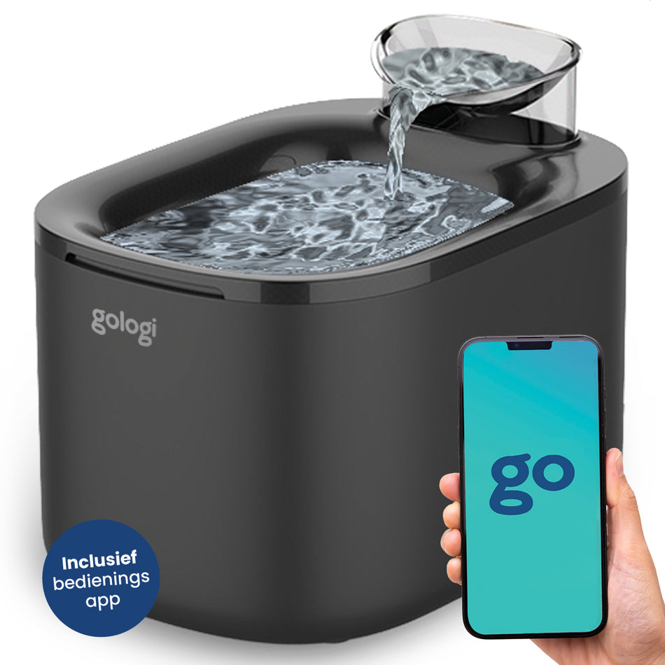 Gologi Drinkfontein Kat en Hond XL – 3,5L – Slimme Waterfontein met app – Kattenfontein – Geruisloos – Zwart