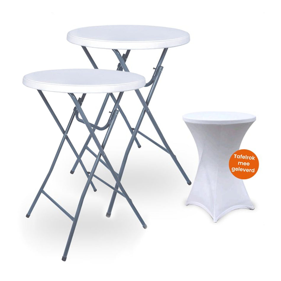 Goliving Statafel – 2 Stuks – Inclusief Statafelhoes – Statafelrok – Inklapbaar – Stevige partytafel – Voor binnen en buiten – Draagvermogen 50kg – Ø80 x 110 cm – 8,5 kg – Wit