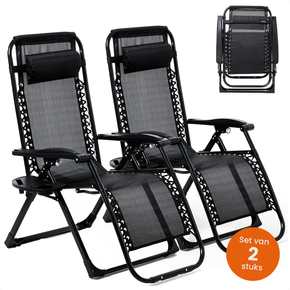 Goliving Opvouwbare Ligstoel - 2 Stuks - Zwart