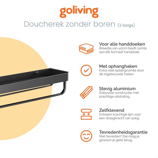 Goliving Doucherek Zonder Boren - 40 x 14 cm - Zwart