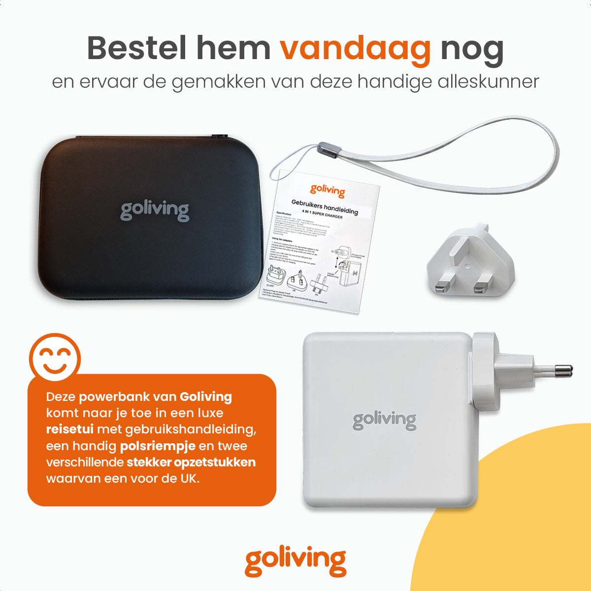 Goliving 5 in 1 Powerbank Stekker – 10.000 mAh – Snellader - Wit