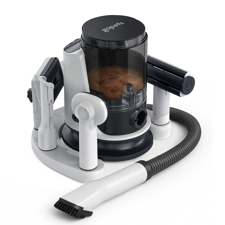 Gopets Professionele 3-in-1 Hondentondeuse - Dierentondeuse - Hondenfohn met Warme Lucht - 9 Delig - Haarverwijderaar voor Huisdieren - Waterblazer voor Honden - Trimset & Tondeuse Hond en Kat - Dierenhaar Stofzuiger - Massageborstel