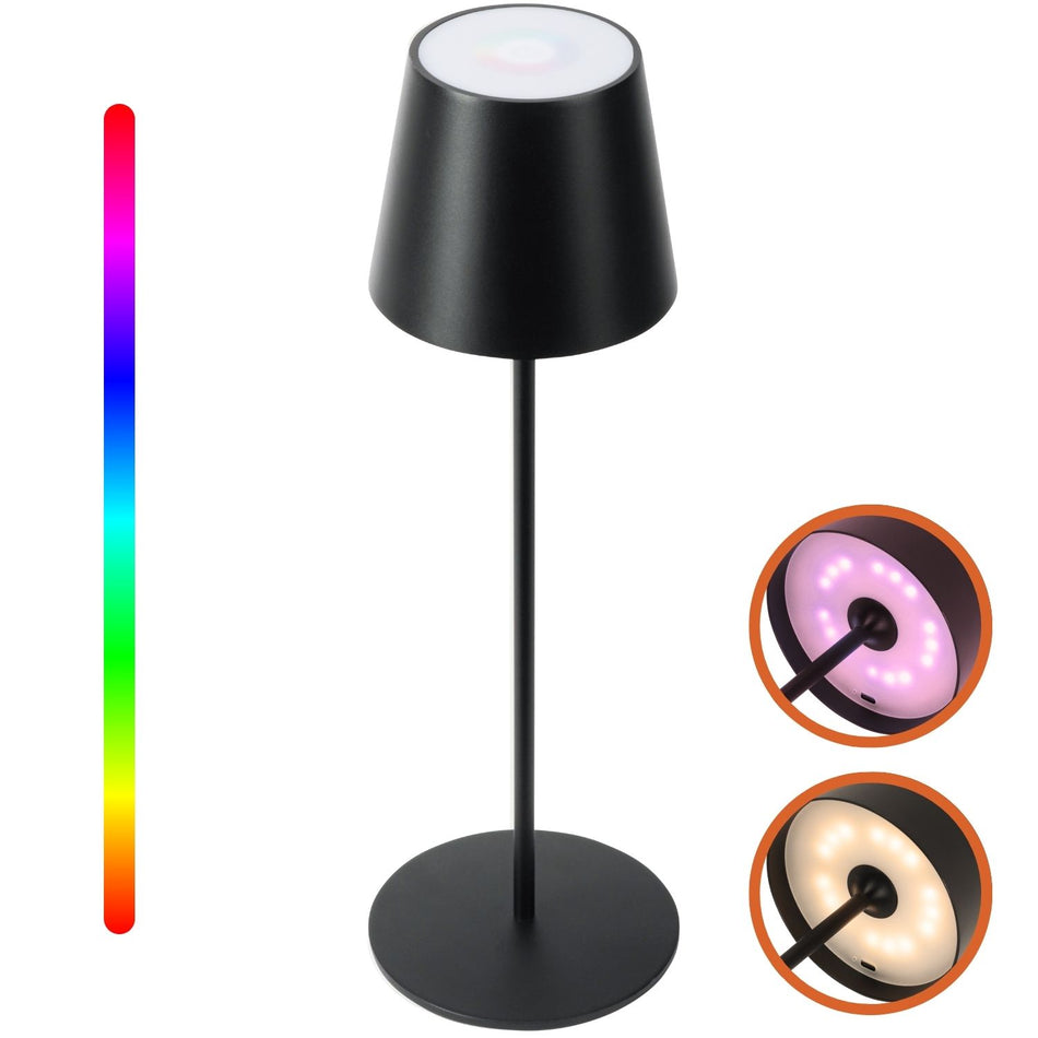 Goliving Chroma Tafellamp Oplaadbaar – Draadloos en Dimbaar – Touch Lamp – Nachtlamp Slaapkamer & Woonkamer – RGBW – 37,5 cm – Zwart