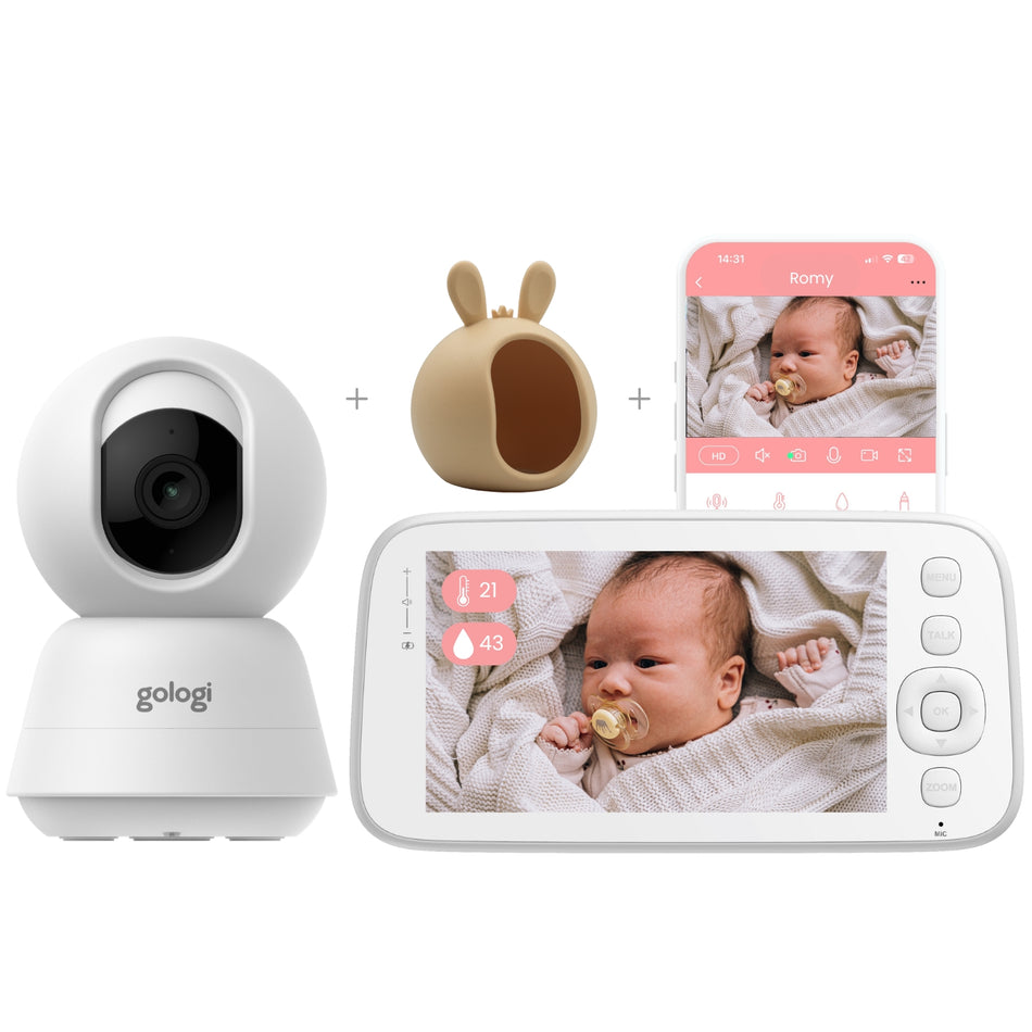Gologi Babyfoon met Camera – Baby Monitor – Baby Camera - Op afstand bestuurbaar via App en Scherm - Wit