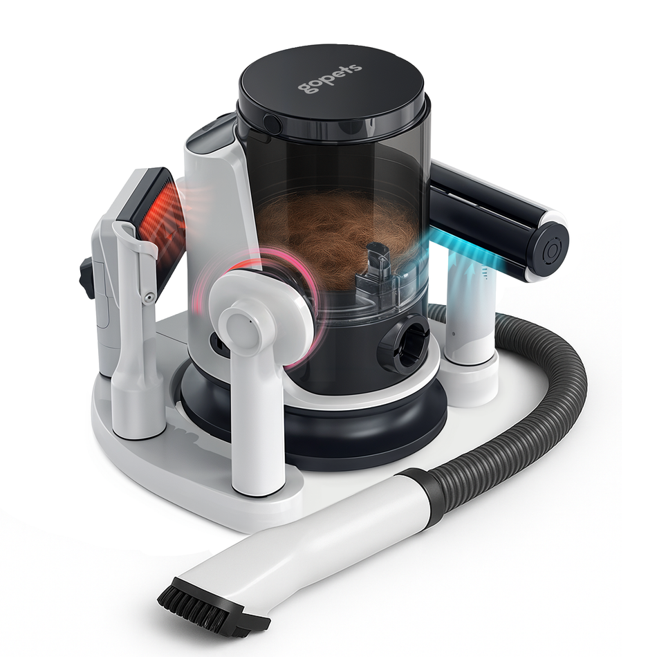 Gopets Professionele 3-in-1 Hondentondeuse - Dierentondeuse - Hondenfohn met Warme Lucht - 9 Delig - Haarverwijderaar voor Huisdieren - Waterblazer voor Honden - Trimset & Tondeuse Hond en Kat - Dierenhaar Stofzuiger - Massageborstel