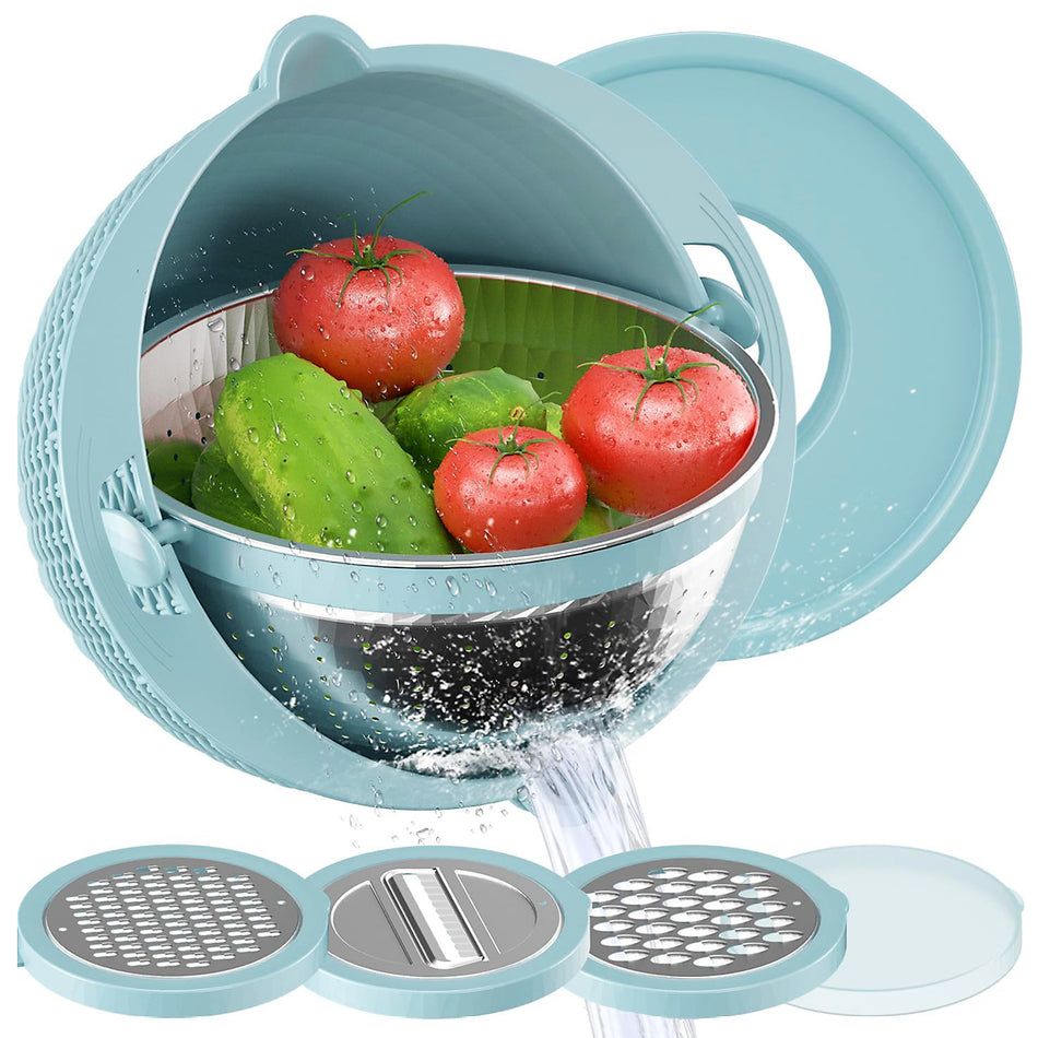 Goliving Slakom - 2,5L - Ø 26 cm - Mengkom - Vergiet - Beslagkom met Deksel - Serveerschaal - Groentesnijder - Hakmolen - Blauw