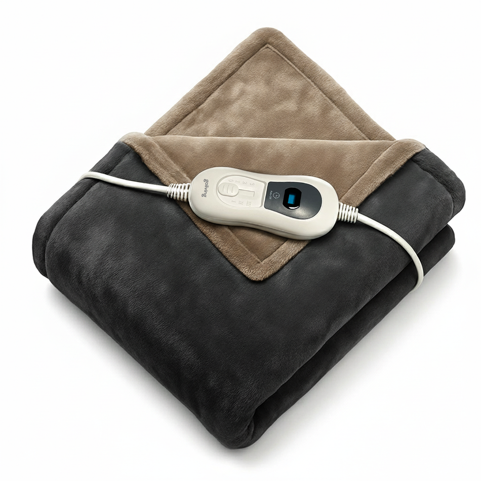 Goliving Elektrische Fleece Plaid - Warmtedeken - Verwarmende Fleecedeken - Elektrische Deken - 3 Warmtestanden - Machinewasbaar - 120 Watt - 2.5 Meter Snoer - Sherpa Flanel - 160 x 120 cm - Donkergrijs