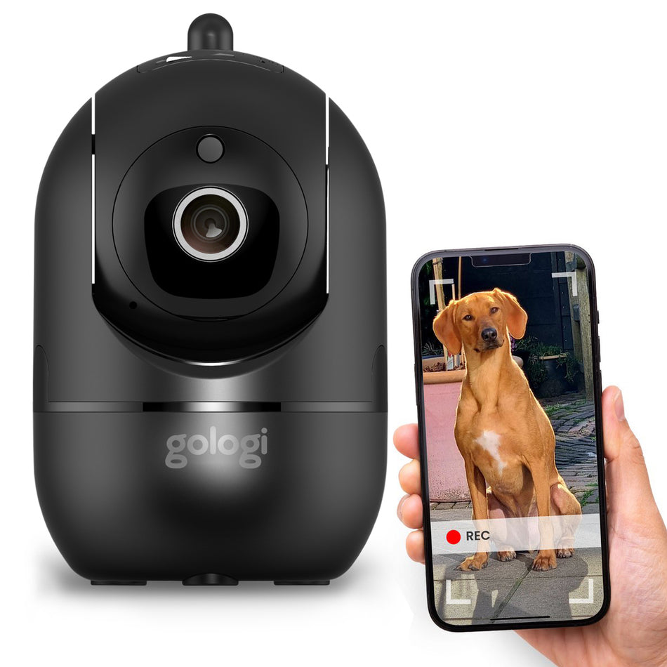 Gologi Huisdiercamera met App - Hondencamera - Pet camera - Beveiligingscamera Binnen - Security camera - Voor alle huisdieren - Met wifi - Zwart